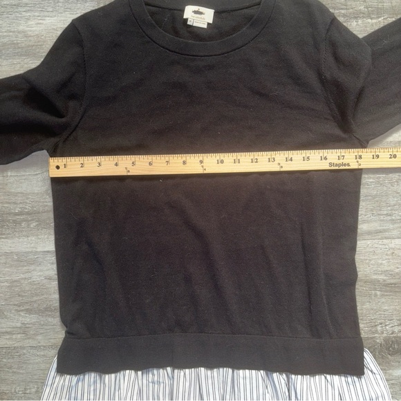 Kate Spade Black Long Sleeve Top with Striped Ruffle Hem - Size Medium - Picture 4 of 7